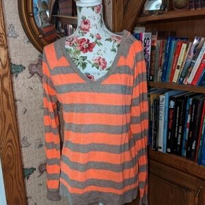 Victoria's Secret Orange and Brown Striped Top L/XL